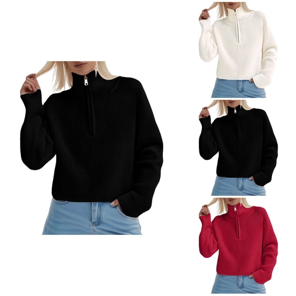 Half-Zip High Neck Pullover Sweater – Soft Loose Knit Long Sleeve Tunic for Fall & Winter, Lightweight Ribbed Cozy Sweatshirt in Beige