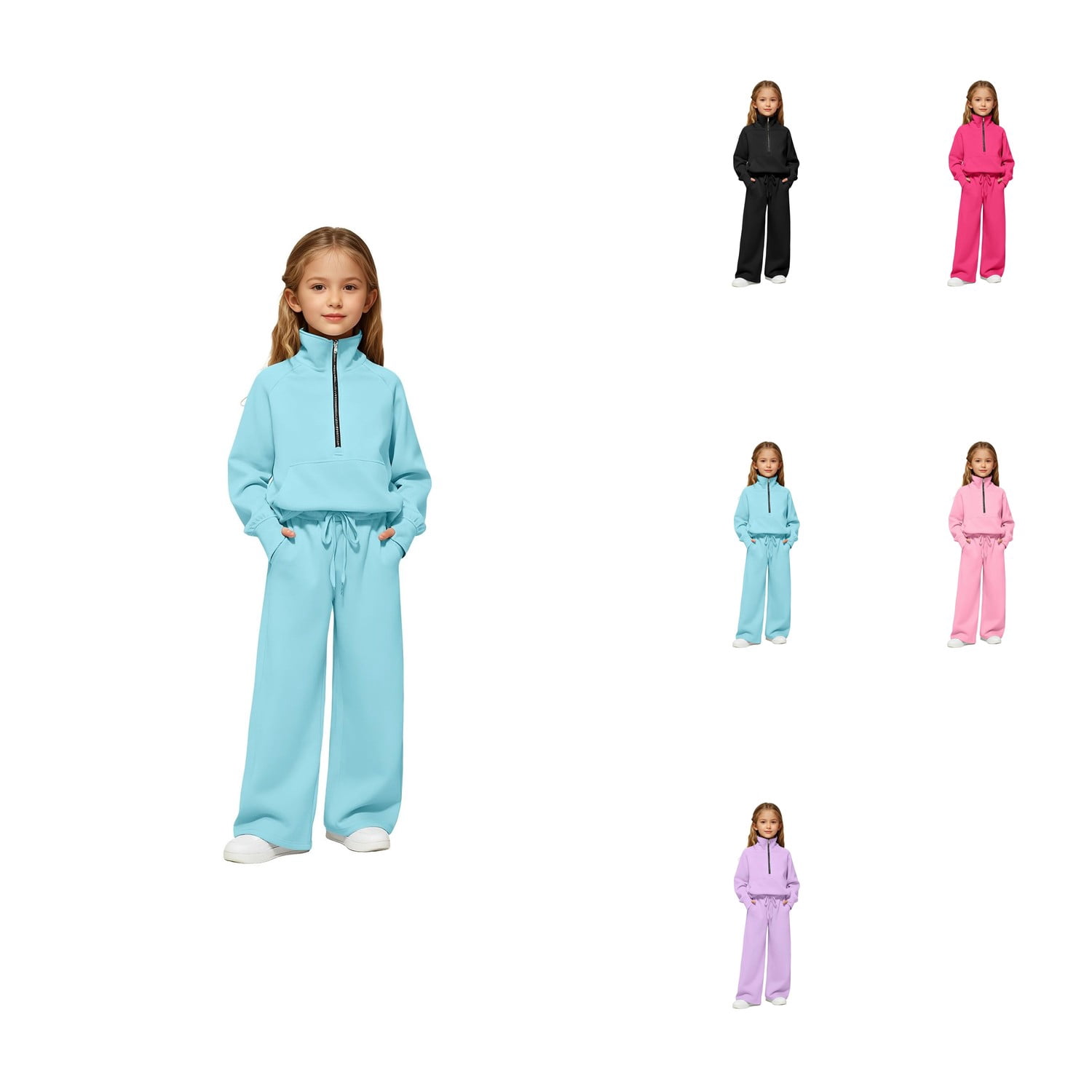 Postcode 6503 Half Zip Hoodie and Jogger Set Girls' Soft Casual Two Piece Sweat Suit ...