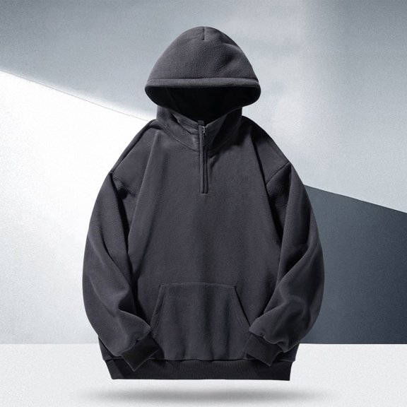 Half Zip Hoodies For Men Loose Fit Lightweight Hiking Sportswear Oversized Sweatshirt (Grey M)