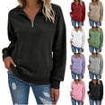 thumbnail image 1 of Half Zip Hoodies Women Pullover Sweatshirts Casual Winter Zip Mock Neck Long Sleeve Tops Fall Fashion Outfits, 1 of 9