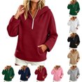 thumbnail image 1 of Half-Zip Hoodies for Women Zaewscy Fashion Women's Solid Color Winter Long Sleeve Imitation Half-zip Hooded Sweatshirt Red XXL, 1 of 6