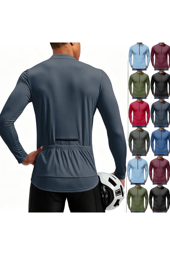 Half Zip Long Sleeve Cycling Jerseys for Men Quick Dry Breathable Athletic Performance Tops Outdoor Running Workout Shirts Navy S