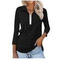 thumbnail image 1 of Half Zip Pullover Blouse Womens Solid Color 3/4 Length Sleeve Shirt V-Neck Loose Fit Casual Tunic Tops Summer Clothes for Women (Black 2XL), 1 of 6