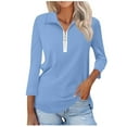 thumbnail image 1 of Half Zip Pullover Blouse Womens Solid Color 3/4 Length Sleeve Shirt V-Neck Loose Fit Casual Tunic Tops Summer Clothes for Women (Light Blue XL), 1 of 6