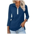 thumbnail image 1 of Half Zip Pullover Blouse Womens Solid Color 3/4 Length Sleeve Shirt V-Neck Loose Fit Casual Tunic Tops Summer Clothes for Women (Navy 2XL), 1 of 6