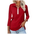 thumbnail image 1 of Half Zip Pullover Blouse Womens Solid Color 3/4 Length Sleeve Shirt V-Neck Loose Fit Casual Tunic Tops Summer Clothes for Women (Red 3XL), 1 of 6