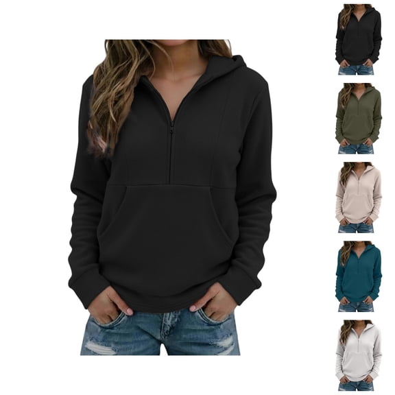 Half Zip Pullover Hoodie for Women 2025 Fall Winter Long Sleeve Casual Hooded Sweatshirt with Pockets
