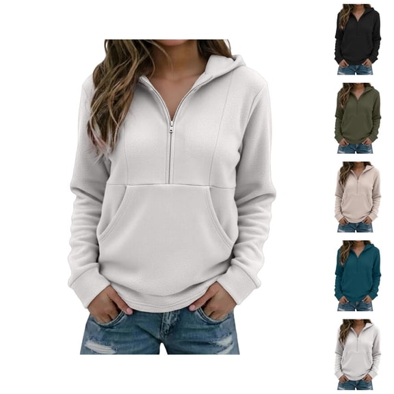 Half Zip Pullover Hoodie for Women 2025 Fall Winter Long Sleeve Casual Hooded Sweatshirt with Pockets