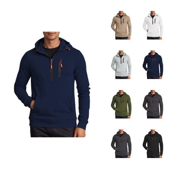 Half Zip Pullover Men 2026 Fall Winter Long Sleeve Casual Plain Hooded Sweatshirt with Pockets Mens Hoodie