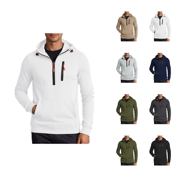 Half Zip Pullover Men 2026 Fall Winter Long Sleeve Casual Plain Hooded Sweatshirt with Pockets Mens Hoodie