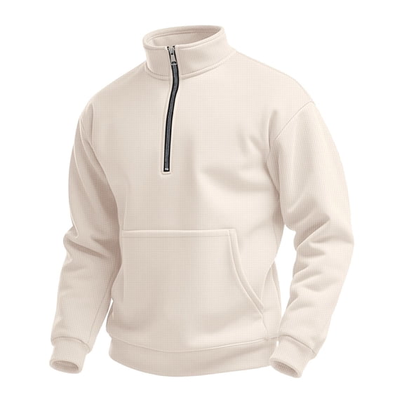 Half Zip Pullover Men Lightweight Waffle Long Sleeve Shirts Casual Comfy Mock Neck Sweatshirt with Pocket Polos