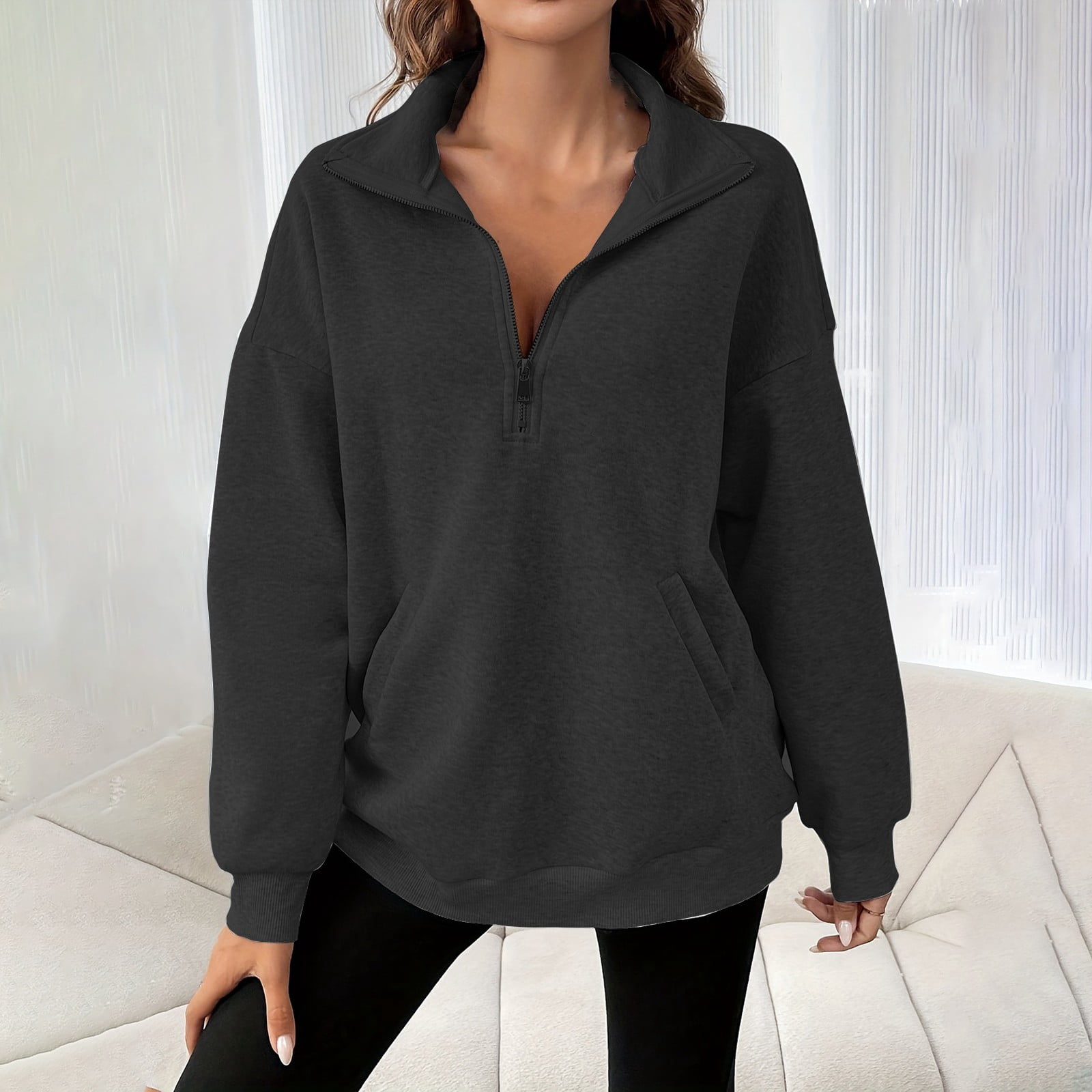 Half Zip Pullover Oversized Quarter Zip Sweatshirts with Pocket