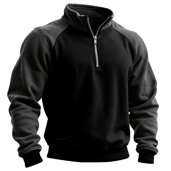 Half Zip Pullover Sweatshirt for Men Mencomfy Colorblock Sweater Casual Long Sleeve Mockneck Sweatshirt Black 2XL