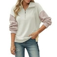 thumbnail image 1 of Half Zip Pullover Women 2025 Fall Winter Long Sleeve Color Block Collared Loose Sweatshirt Pullover Tops, 1 of 5