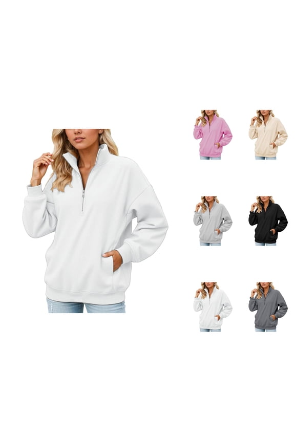 Half Zip Pullover Women 2025 Fall Winter Long Sleeve Stand Collar Plain Sweatshirt with Pockets Pullover Tops