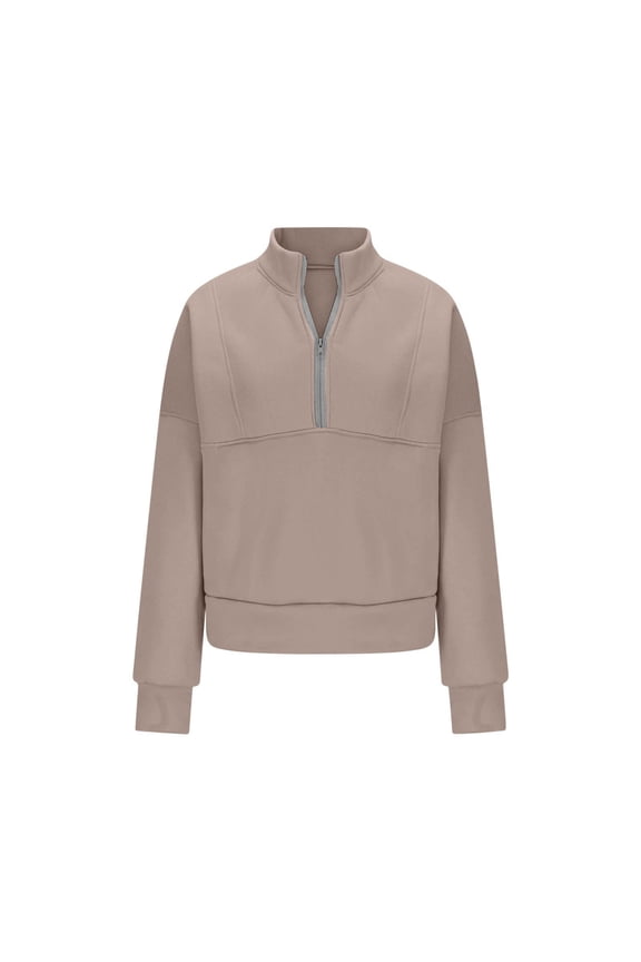 Half Zip Pullover Women - High Collar 1/2 Zip up Sweatshirt with Pockets Solid Color Travel Winter Warm Fleece Cute Fall Tops