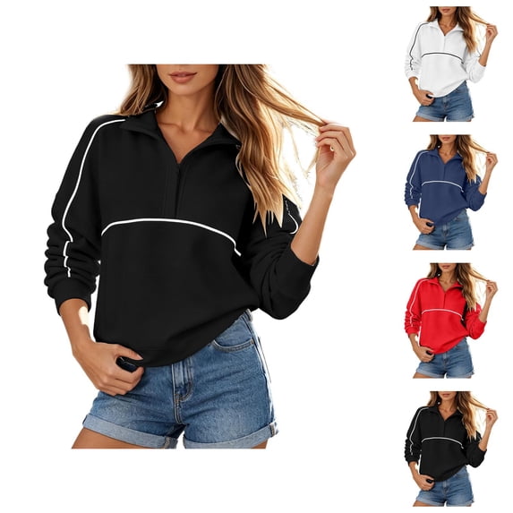 Half Zip Pullover Women Long Sleeve Relaxed Fit Casual Zipper Collar Athletic Sweatshirt Fashion Fall Tops