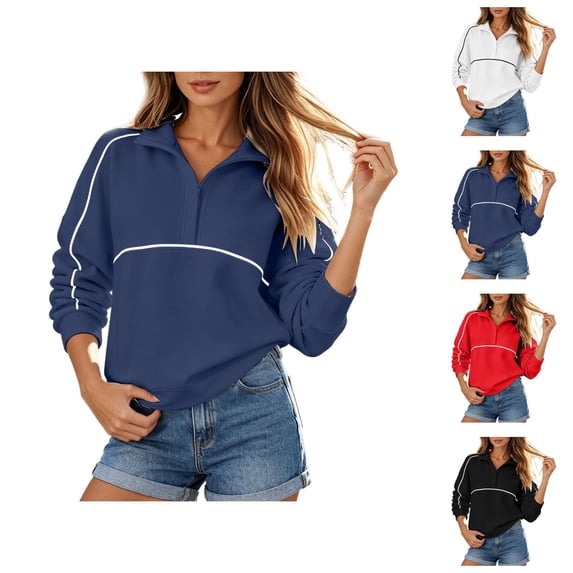 Half Zip Pullover Women Long Sleeve Relaxed Fit Casual Zipper Collar Athletic Sweatshirt Fashion Fall Tops
