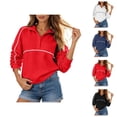 thumbnail image 1 of Half Zip Pullover Women Long Sleeve Relaxed Fit Casual Zipper Collar Athletic Sweatshirt Fashion Fall Tops, 1 of 6