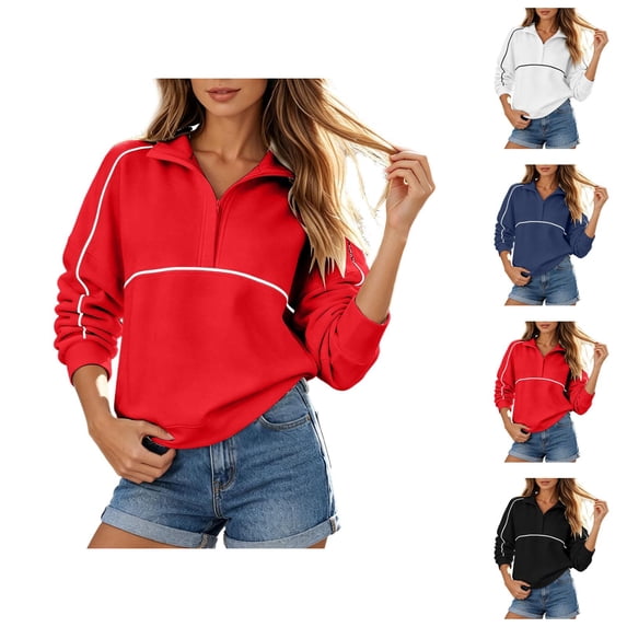 Half Zip Pullover Women Long Sleeve Relaxed Fit Casual Zipper Collar Athletic Sweatshirt Fashion Fall Tops