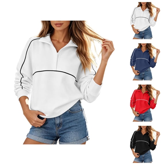 Half Zip Pullover Women Long Sleeve Relaxed Fit Casual Zipper Collar Athletic Sweatshirt Fashion Fall Tops