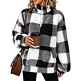 thumbnail image 1 of Half Zip Pullover Women Plaid Stand Collar Fleece Jackets Pocket Warm Winter Trendy Oversized Sweatshirts Black S, 1 of 5