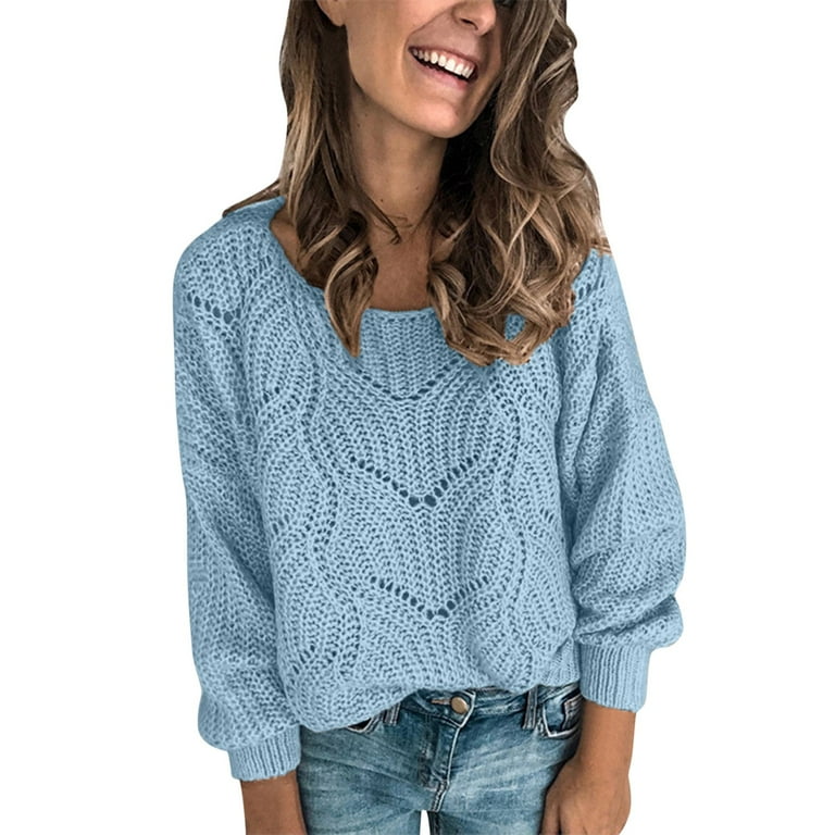 Half Zip Pullover Women The Light Is Coming Sweatshirt Women Round Neck Long Sleeve Knit Sweater Solid Color Loose Pullover Hollow Sweater Cute