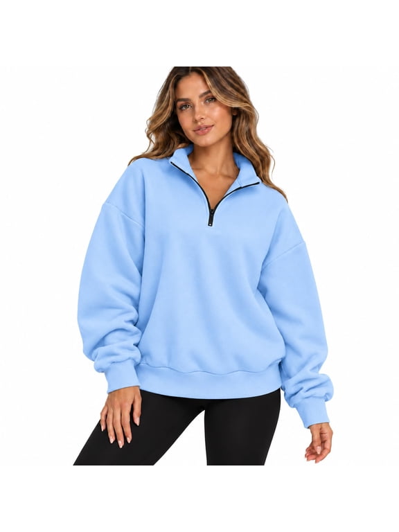 Half Zip Pullover for Women – Oversized Fleece Quarter Zip Sweatshirt with Mock Neck, Long Sleeve, and Drop Shoulder, Fall and Winter Top