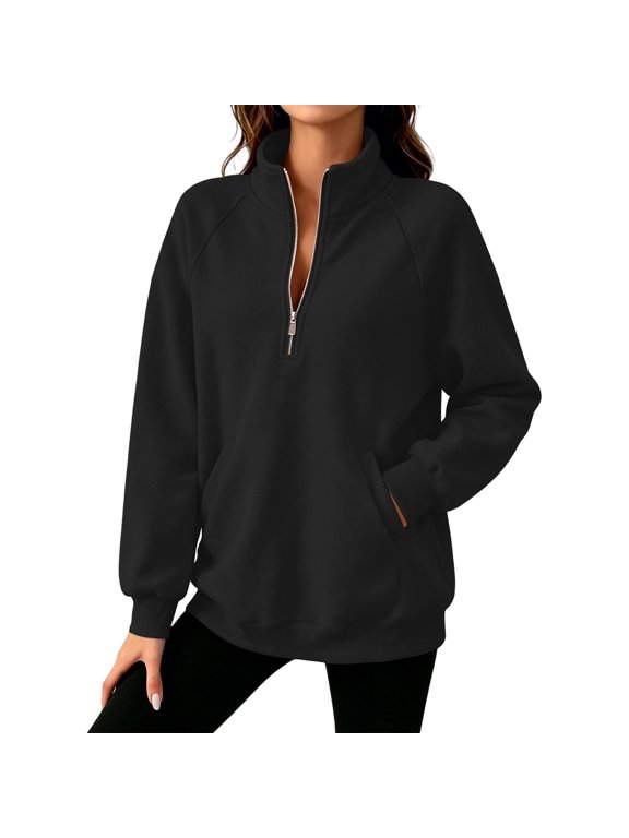 Half-Zip Quarter Collar Tops for Women Dressy Fit Sporty Pullover Womens Tops with Side Seam Pockets Autumn/Winter Warm Fleece Tops for Daily or Commute