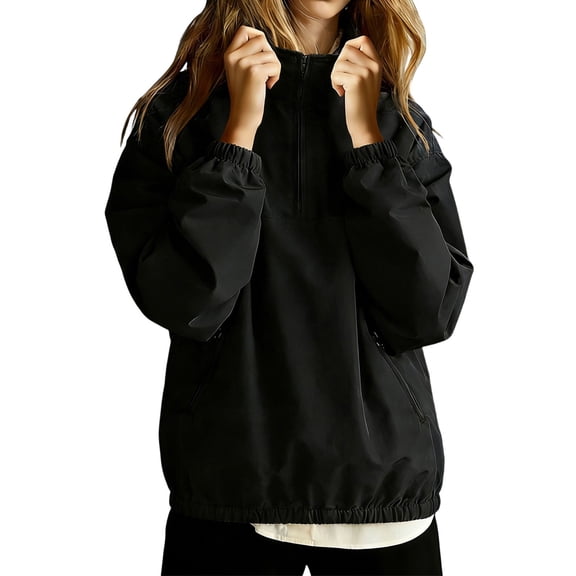 Half-Zip Rain Jackets for Women Lightweight Windbreaker Outdoor Pullover Raincoat with Pockets Hiking Travel