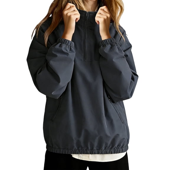 Half-Zip Rain Jackets for Women Lightweight Windbreaker Outdoor Pullover Raincoat with Pockets Hiking Travel