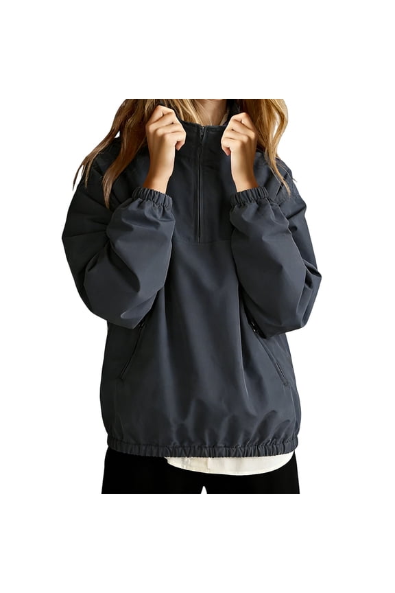 Half-Zip Rain Jackets for Women Lightweight Windbreaker Outdoor Pullover Raincoat with Pockets Hiking Travel