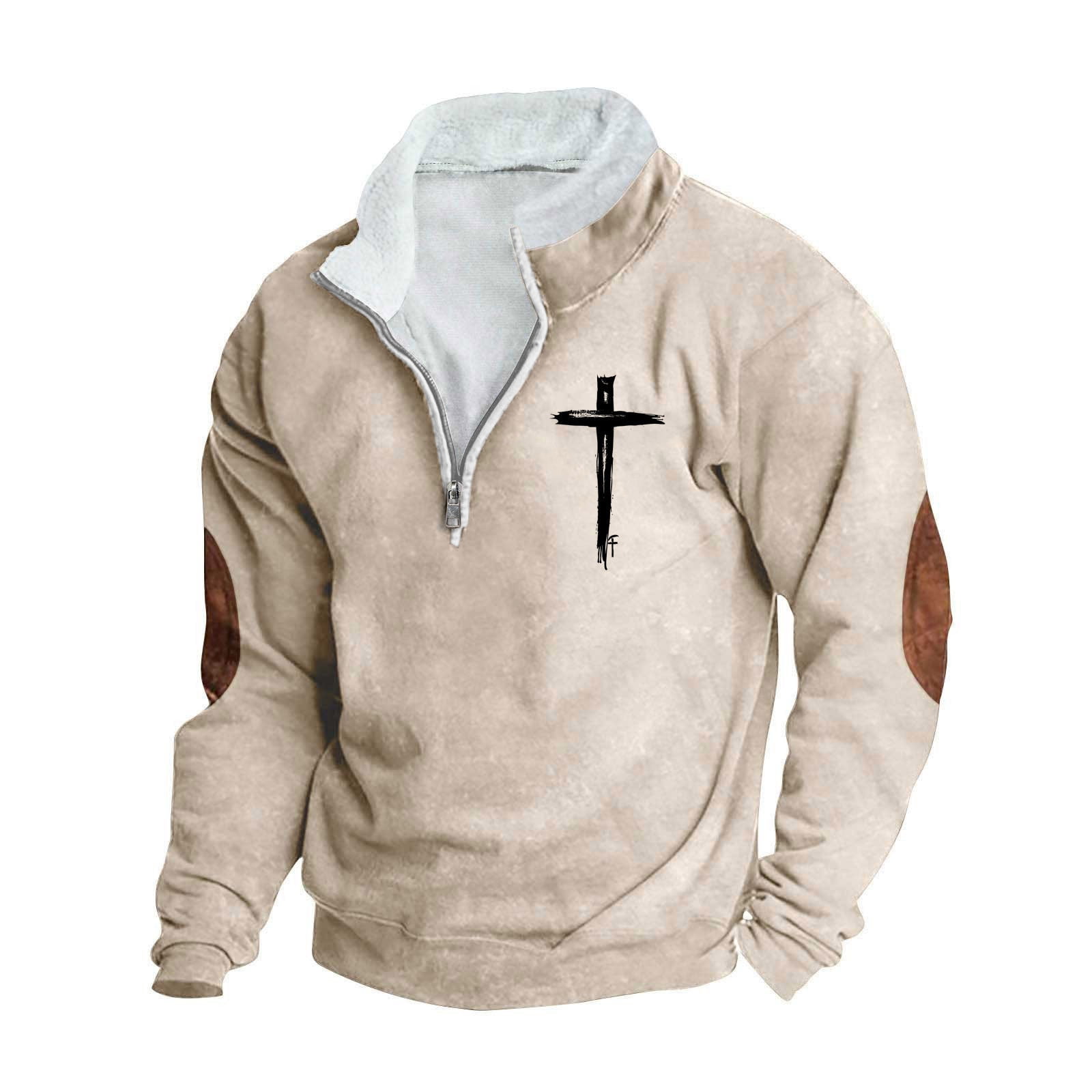 Men's Relaxed Fit Quarter-Zip Cotton Blend Stand Collar Sweatshirt