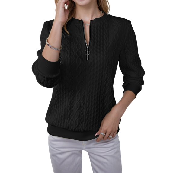 Half Zip Sweatshirt Women Fashion Textured Quarter Zip Pullover Lightweight Cable Knit Sweatshirt Long Sleeve Tops