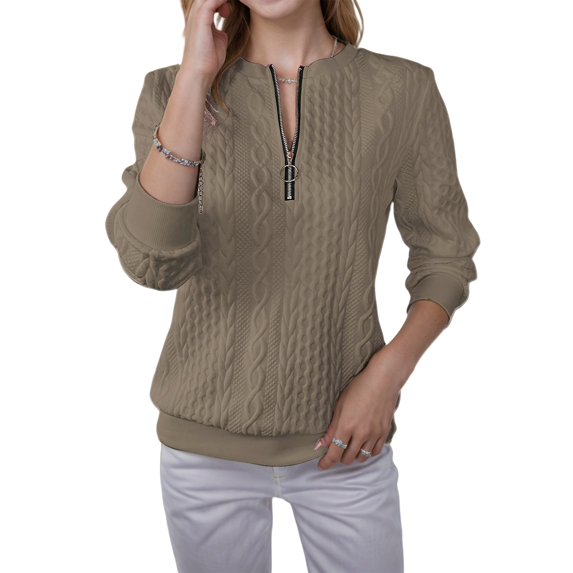 Half Zip Sweatshirt Women Fashion Textured Quarter Zip Pullover Lightweight Cable Knit Sweatshirt Long Sleeve Tops