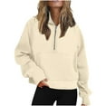 thumbnail image 1 of Half Zip Sweatshirt Women Long Raglan Sleeve Solid Color Fleece Lined Sweatshirts Zipper Lapel Kangaroo Pocket Pullover Tops 2023, 1 of 6