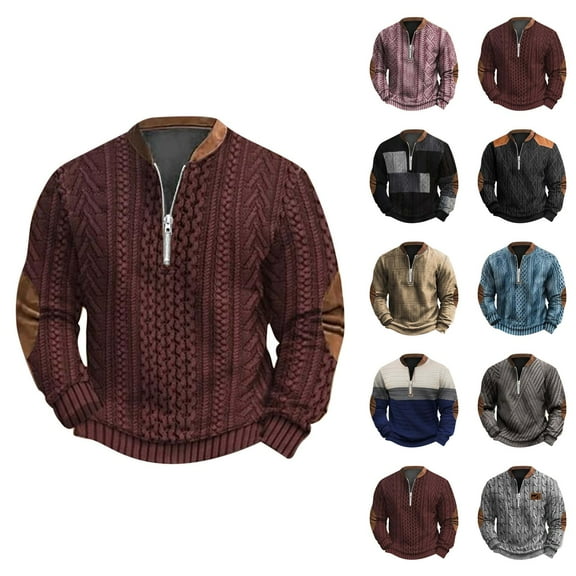 Half Zip Sweatshirt for Men Fall Winter Long Sleeve Casual Printed Sweat Shirt Pullover Tops