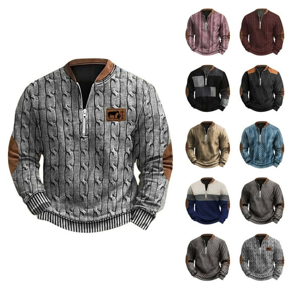 Half Zip Sweatshirt for Men Fall Winter Long Sleeve Casual Printed Sweat Shirt Pullover Tops
