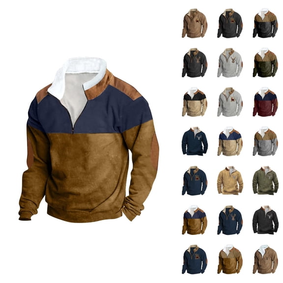 Half Zip Sweatshirt for Men Fall Winter Long Sleeve Color Block Casual Sweat Shirt Pullover Tops