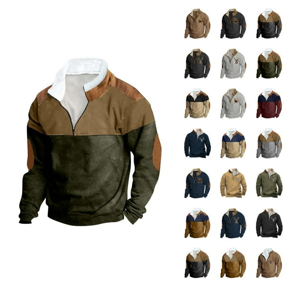 Half Zip Sweatshirt for Men Fall Winter Long Sleeve Color Block Casual Sweat Shirt Pullover Tops