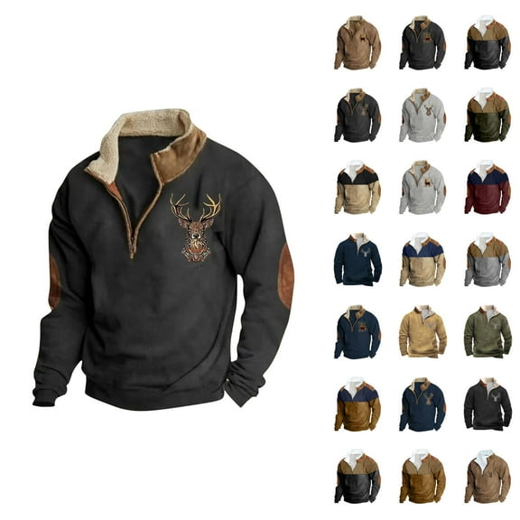 Half Zip Sweatshirt for Men Fall Winter Long Sleeve Color Block Casual Sweat Shirt Pullover Tops