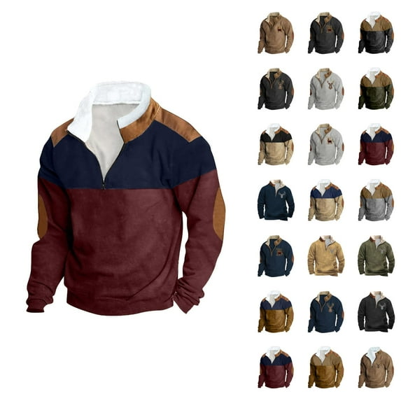 Half Zip Sweatshirt for Men Fall Winter Long Sleeve Color Block Casual Sweat Shirt Pullover Tops