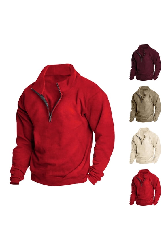 Half Zip Sweatshirt for Men Fall Winter Long Sleeve Stand Collared Plain Sweat Shirt Pullover Tops