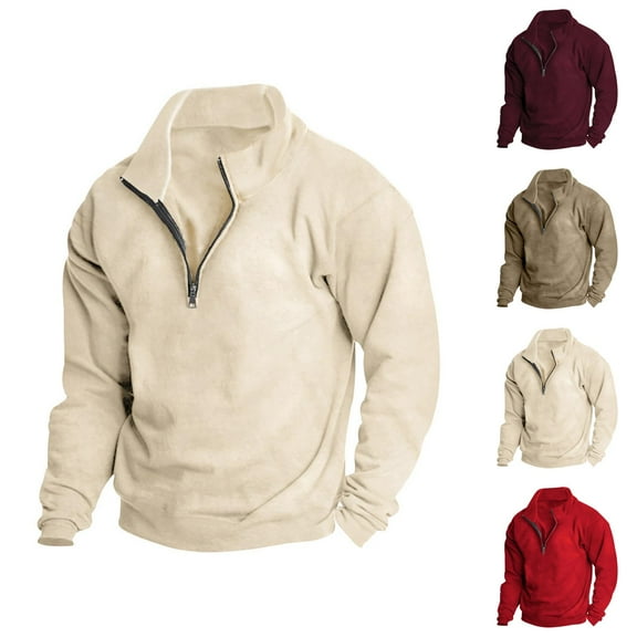 Half Zip Sweatshirt for Men Fall Winter Long Sleeve Stand Collared Plain Sweat Shirt Pullover Tops