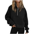thumbnail image 1 of Half Zip Sweatshirt for Women Fleece Thumb Hole Pullover Tops Solid Color Warm Soft Outdoor Sweatshirts with Pockets Black XXXXL, 1 of 6
