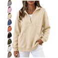 thumbnail image 1 of Half Zip Sweatshirt for Women Oversized Pullover Long Sleeve Mock Neck with Pockets Loose Basic Casual Fall Winter Top, 1 of 9