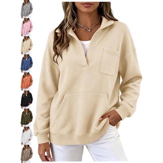 Half Zip Sweatshirt for Women Oversized Pullover Long Sleeve Mock Neck with Pockets Loose Basic Casual Fall Winter Top