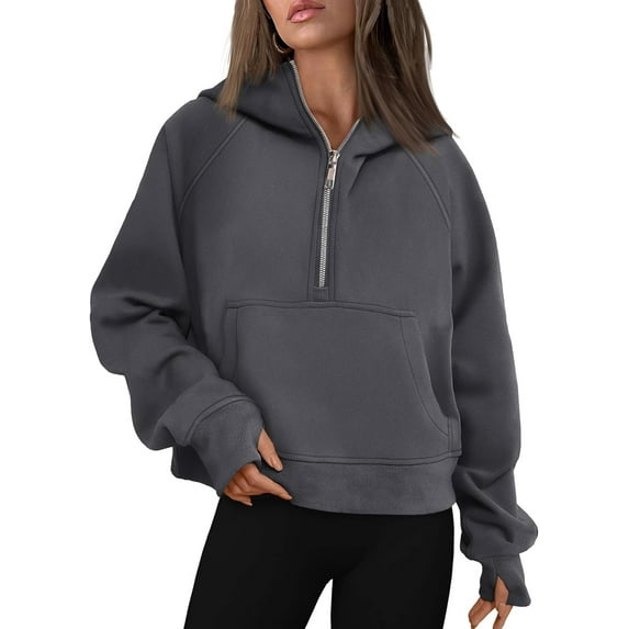 Half Zip Sweatshirts Cropped Hoodies Fleece Womens Quarter Zip Up Pullover Sweaters Fall Outfits 2023 Winter Clothes