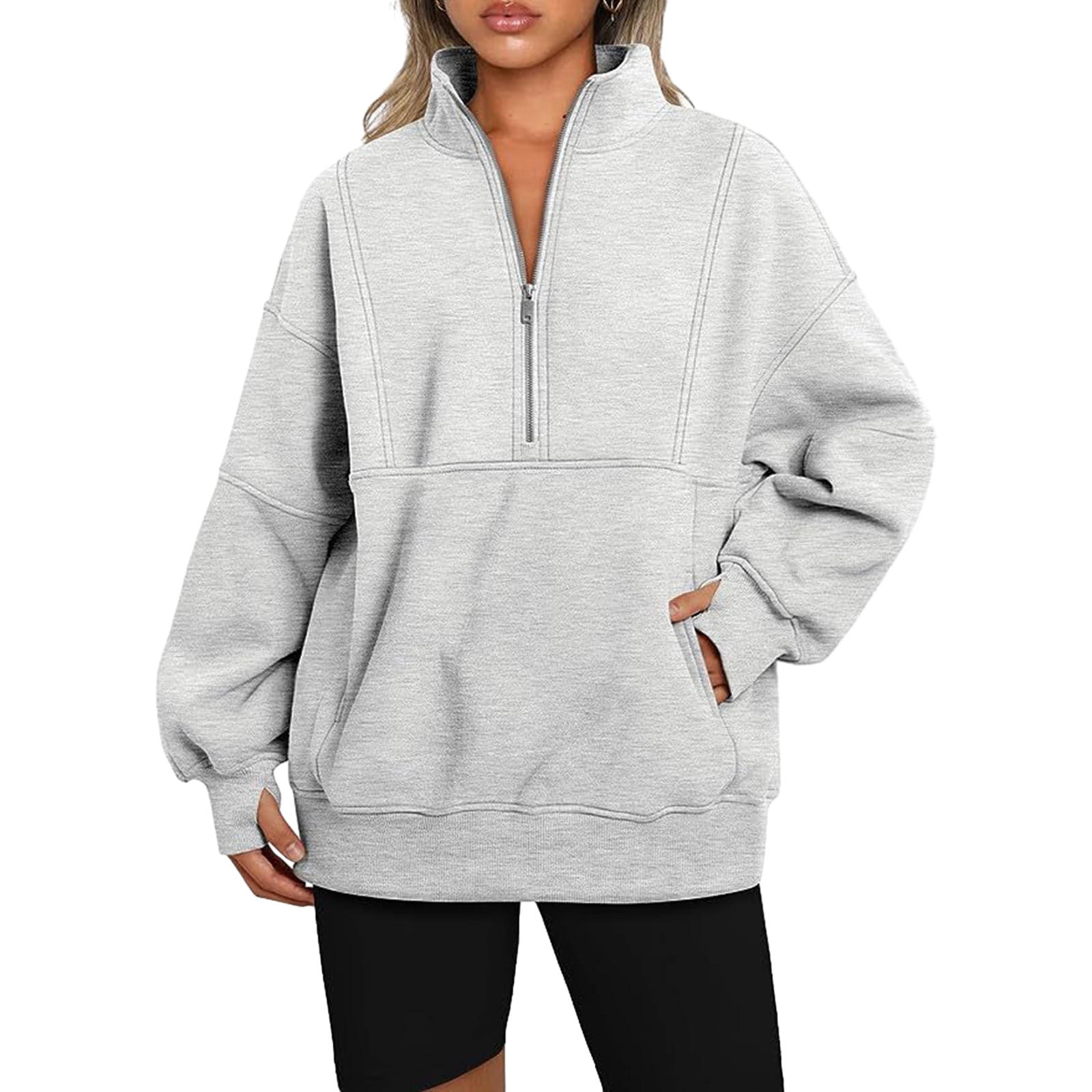 Half Zip Sweatshirts Cropped Hoodies Fleece Womens Quarter
