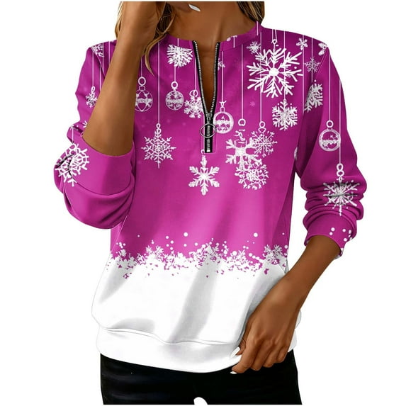 Half Zip Sweatshirts Loose Fit Casual Christmas Crewneck Pullover Tops for Women Colorblock Holiday Outfits (2XL, Purple)